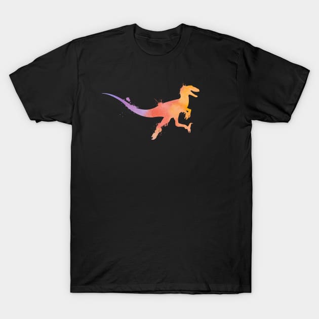 Utahraptor or Velociraptor Jumping Watercolor T-Shirt by FalconArt
